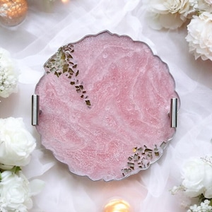 Light Pink epoxy resin Tray, decorative tray, epoxy serving tray, epoxy art, wedding gift, housewarming gift, geode art, vanity tray