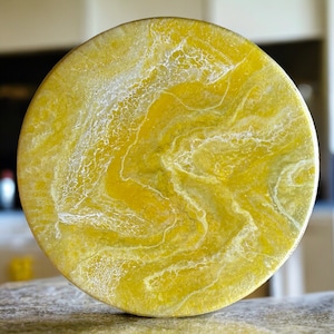 XL Yellow Geode design Lazy Susan, Hand poured Epoxy Resin, housewarming gift, functional art, dinner and hosting