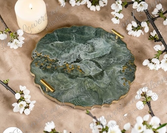 Green epoxy resin tray, handmade geode design, decorative tray, vanity tray, housewarming gift, geode functional art