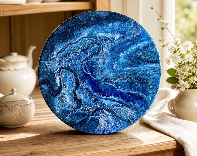 Blue Lazy Susan, Hand poured geode design Epoxy Resin, 5 sizes, housewarming gift, functional art, dinner and hosting