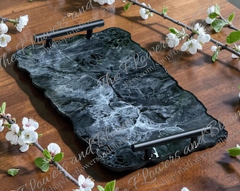 Black epoxy resin tray, handmade geode design, decorative tray, vanity tray, housewarming gift, geode functional art