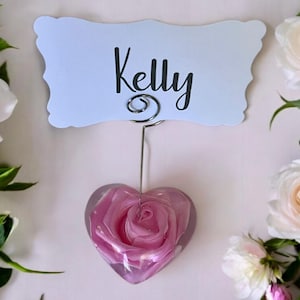 Donkerroze plaatskaarthouders set 3D-roos - bruiloft, bruids en babyshower, verjaardag, foto- en naamkaarthouder aandenken