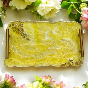 Yellow epoxy resin tray, handmade geode design, decorative tray, vanity tray, housewarming gift, geode functional art