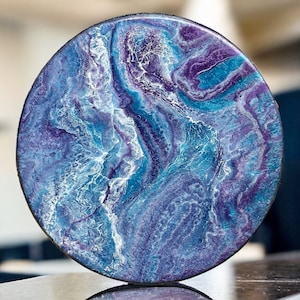 Purple and Blue Geode Lazy Susan, Hand poured food safe Epoxy Resin on Bamboo, Geode Art, Geode Epoxy Resin, Housewarming Gift, Resin Art.