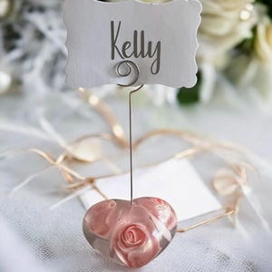 Perzik plaats kaarthouders set 3D rozen - bruiloft, bruids en babyshower foto- en naamkaarthouder Keepsake