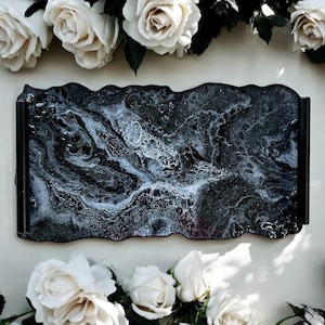 Black and White Epoxy Serving Tray, Handmade Decorative Vanity Tray, Geode Art, Wedding & Housewarming Gift