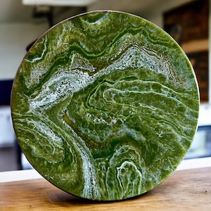 XL Olive Green Geode Lazy Susan, Hand poured food safe Epoxy Resin on acacia wood, Geode Art, Geode Epoxy Resin, Housewarming Gift.