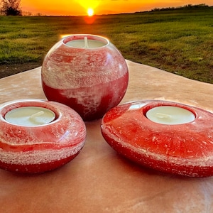 Red Epoxy Resin Candle Holders, handmade Geode Design, 3 shapes, housewarming gift, candle accessories, Home Decor