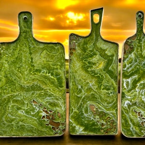 Olive Green epoxy resin cheese board geode design, handmade charcuterie display, 3 sizes