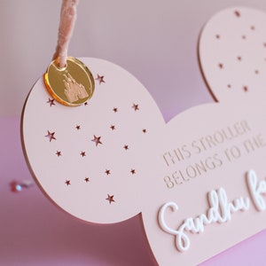 ORIGINAL Floral Dust Modern Acrylic Stroller Tags Are Perfect For Amusement Parks In A Sea of Strollers