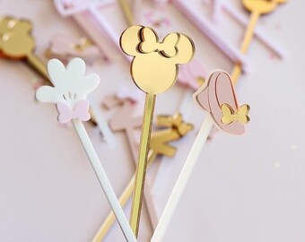 Original Stir Sticks | Minnie | Mickey | Acrylic | Acrylic Stir Sticks | Swizzle Sticks | 3D | Birthday | Party Decorations | (Pack of 9)