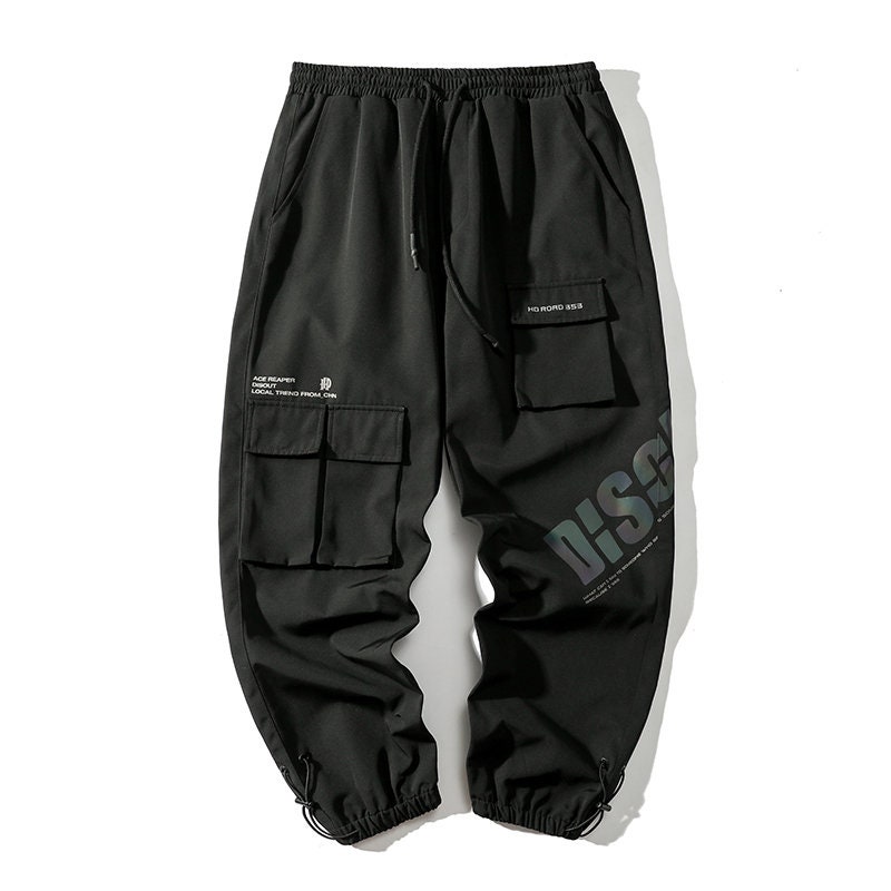 Men's Casual Cargo Pants Black Korean Techwear Harem Etsy