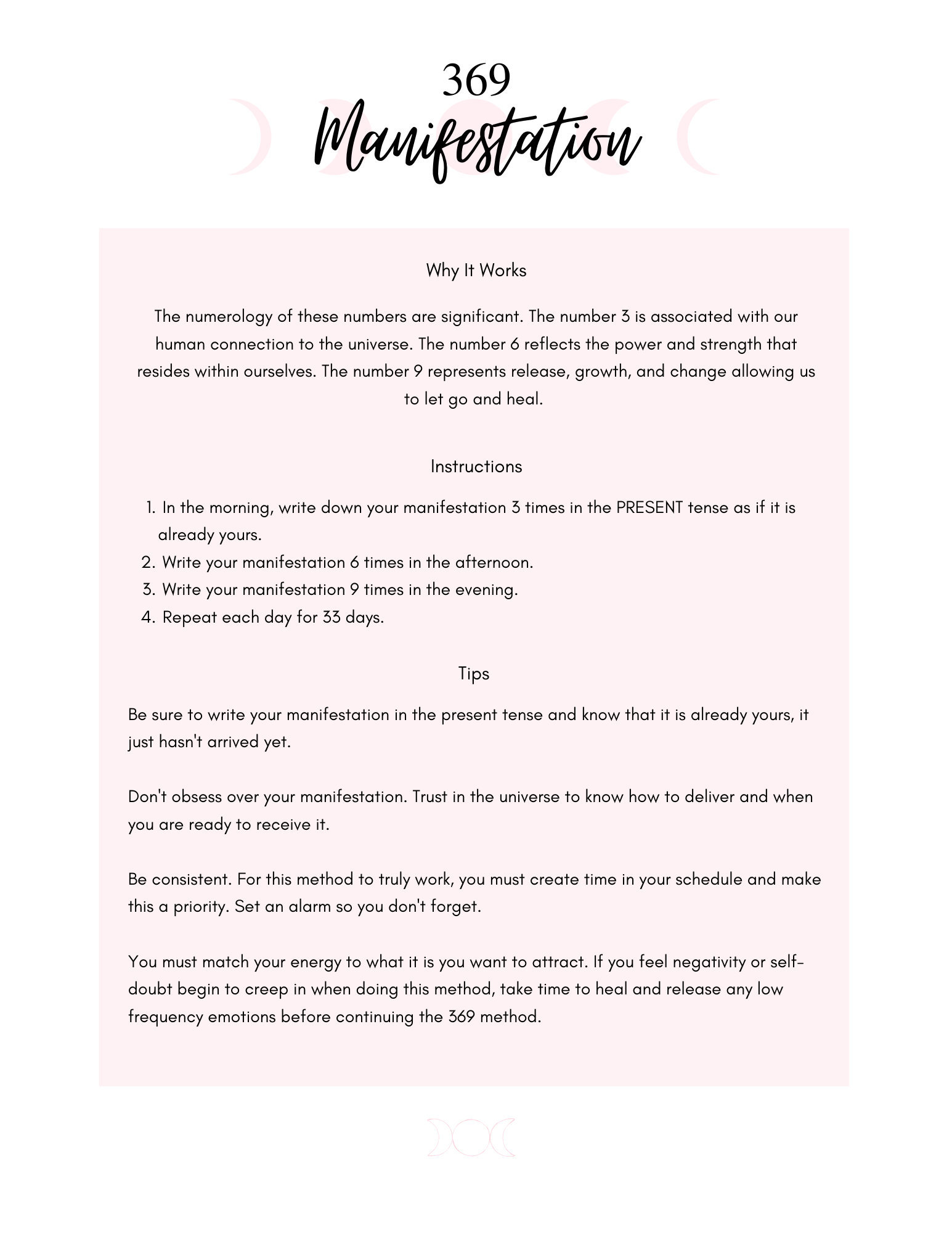 Paper 369 Manifestation Method Printable Sheet in PINK Calendars