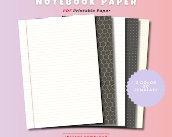 Lined Notebook Paper, Idea Dream Diary, Writing Style Templates (PDF Printable)