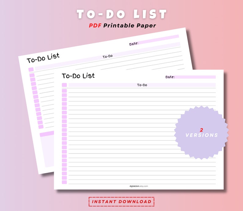 Printable To-do List: Horizontal Task List Template (PDF Download) - Etsy