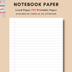 Notizbuch Papier Digitaler Download - Schulpapier - Liniertes Papier PDF Druckbares Papier - Liniertes Papier A5, A4, Letter Size, PDF, Planer Seiten
