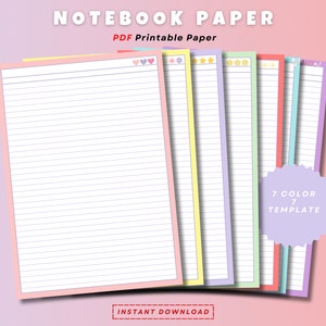 Notizbuch Papier Digitaler Download - Schulpapier - Liniertes Papier PDF Druckbares Papier - Liniertes Papier A5, A4, Letter Size, PDF, Planer Seiten, iPad