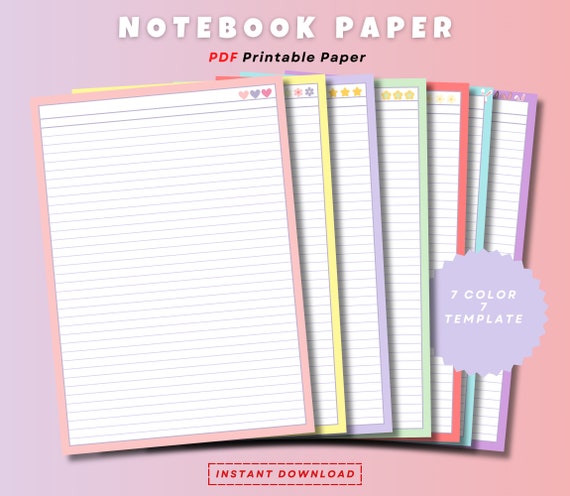 Notebook Paper Digital Download - School Paper - Lined Paper PDF Printable Paper - Lined Paper A5, A4, Letter Size, PDF, Planner pages, iPad