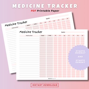 Medikations-Tracker, druckbare einfache Medizintabelle, wöchentliches Medikationslog, Ergänzungs-Tracker, druckbares Medikament-Tracker, Wellness-Tracker