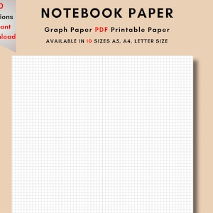 Notebook Paper Digital Download, School Paper, Graph  Paper PDF Printable Paper - Lined Paper A5, A4, Letter Size, PDF, Planner pages, Graph