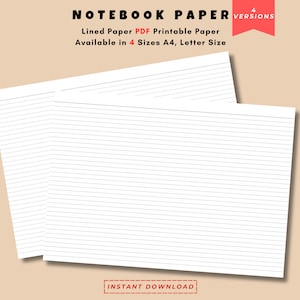 Carta per taccuino orizzontale Download digitale, Carta scolastica, Carta a righe PDF Carta stampabile, Carta a righe A4, Formato Lettera, Notebook stampabile