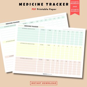 Medikations-Tracker, druckbare einfache Medizintabelle, wöchentliches Medikationslog, Ergänzungs-Tracker, druckbares Medikament-Tracker, Wellness-Tracker