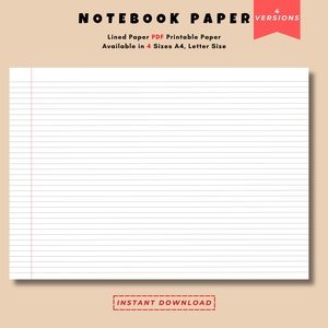 Carta per taccuino orizzontale Download digitale, Carta scolastica, Carta a righe PDF Carta stampabile, Carta a righe A4, Formato Lettera, Notebook stampabile