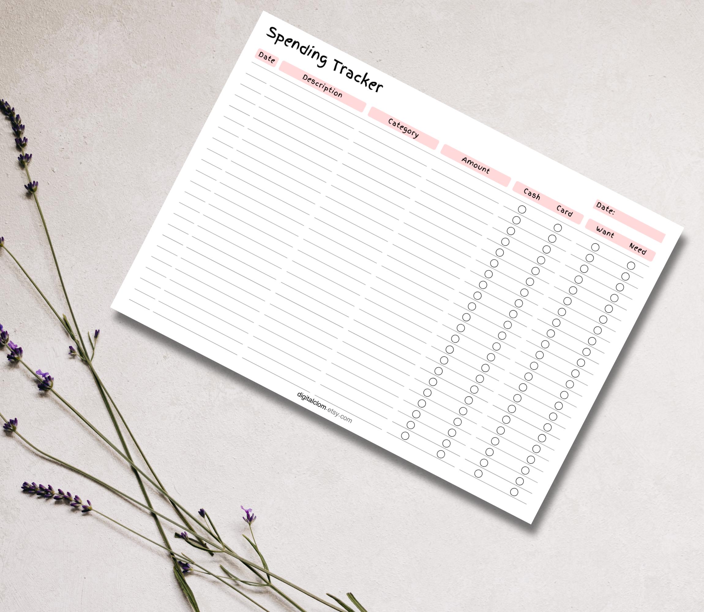 Spending Tracker Printable: Pink Expense Log, Savings Guide (PDF ...