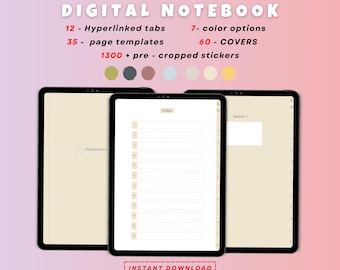 Digitaal gelinkt studentennotitieboek: 12 delen, 1300+ stickers (digitale download)