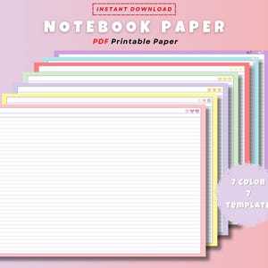 Quaderno orizzontale in formato digitale da scaricare - Carta per la scuola - Carta a righe PDF stampabile - Carta a righe, formato A4, formato lettera, pagine del planner