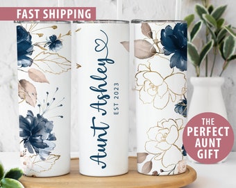 Aunt Tumbler Gift, Personalized Tumbler for Aunt Gift, Custom Tumbler Gift for Aunt Mug, Aunt to Be Gift for New Aunt, Floral Aunt Est Cup