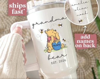 Grandma Bear Tumbler Custom Grandma Bear 40oz Tumbler with Grandkids Names Grandma Gift for Grandma Travel Cup Grandma Mug Mothers Day Gift