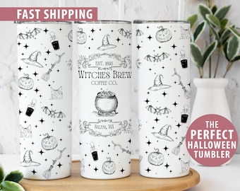 Witches Brew Tumbler for Halloween Skinny Tumbler With Lid Witchy Gift, Witches Brew Mug for Halloween Gift for Her, Witches Brew Coffee Cup