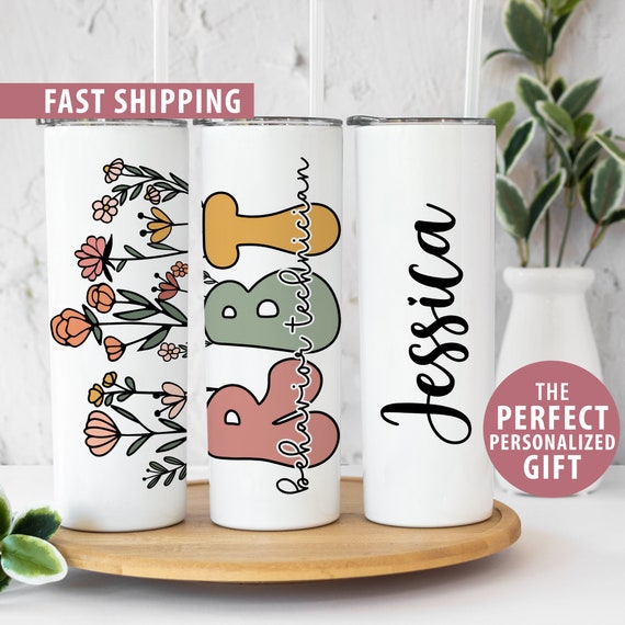 Personalized RBT Gift for Her, Custom RBT Tumbler Gift for Registered Behavior Technician Cup, ABA Gift Behavior Specialist Retro Wildflower