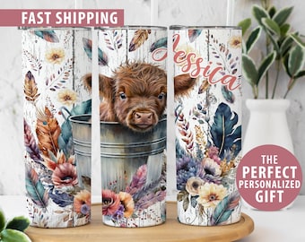 Cute Baby Highland Cow Skinny Tumbler - Zookaboo