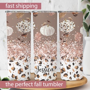 Personalized Fall Tumbler Gift, Custom Pumpkin Tumbler Cup, Fall Lover Cup, Autumn Travel Mug Gift for Her, Fall To Go Cup, Glitter Fall Mug