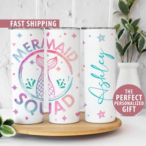 Mermaid Squad Tumbler Personalized Gift for Mermaid Lover Gift, Custom Name Mermaid Squad Tumbler Cup Gift Cute Mermaid Party Birthday Gift