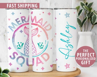 Mermaid Squad Tumbler Personalized Gift for Mermaid Lover Gift, Custom Name Mermaid Squad Tumbler Cup Gift Cute Mermaid Party Birthday Gift