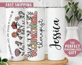 Personalized Occupational Therapy Tumbler Gift for Therapist, Custom OT Gift for OT Mug, Occupational Therapy Gift OT Therapist Retro Flower