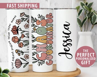 Personalized Chaos Coordinator Tumbler Cup Gift for Her, Custom Chaos Coordinator Mug for Appreciation Gift, Retro Wildflower Manager Gift