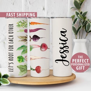 Personalized Gardening Tumbler for Gardener Gift, Lets Root For Each Other Tumbler Gift, Custom Positive Mug for Gardener Skinny Tumbler Cup