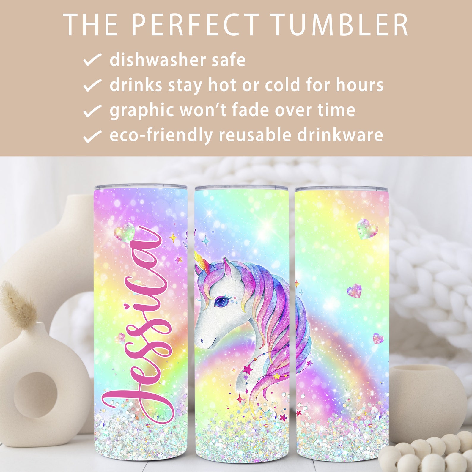 Personalized Unicorn Tumbler, Custom Name Unicorn Tumbler Cup Birthday ...