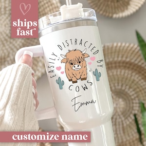 Highland Cow Tumbler, Easily Distracted By Cows 40 oz Tumbler, Highland Cow Gift for Girls, Custom Cow Cup, Cow Travel Mug Cow Tumbler Cup