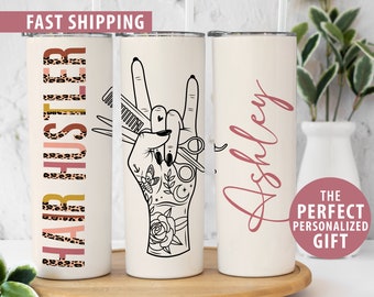 Personalized Hair Hustler Tumbler for Hair Dresser Gift, Custom Name Hairdresser Cup for Hair Stylist Gift, Beautician Gift Skinny Tumbler