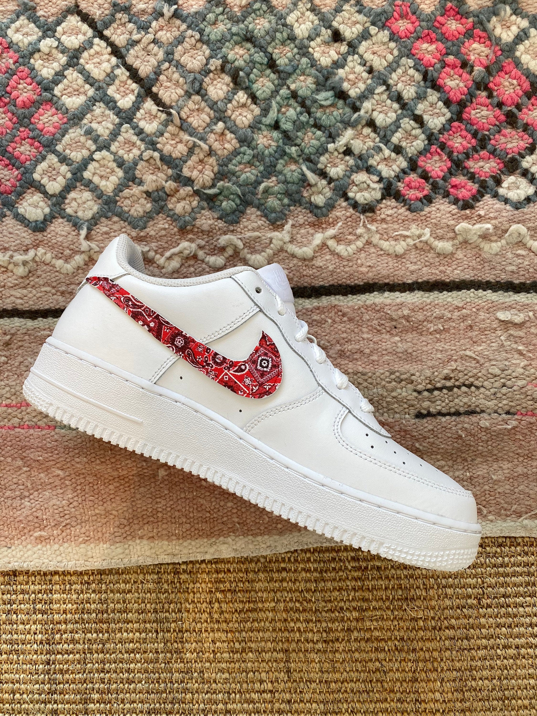 White Authentic Nike Air Force 1 Custom Red Bandana | Etsy