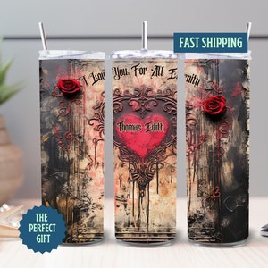 Gothic Tumbler, Goth Valentines Personalized 20oz Skinny Tumbler with Straw, Gothic Wedding Gift