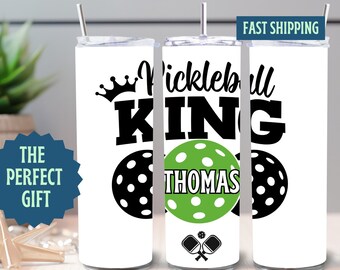 Pickleball King Personalized 20oz Skinny Tumbler, Custom Gift For Pickleball Player, Pickleball Tumbler, Pickleball Gifts