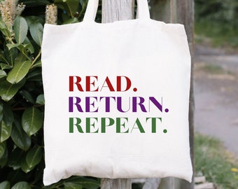 Book Tote Bag, Read Return Repeat Bookworm Gifts For Readers, Book Themed Gifts, Library Book Bag, Organic Tote, Literary Escape Tote Bag