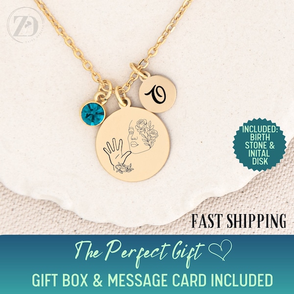 ASL Mom necklace with Initials & Birthstone (Optional),  ASL Necklace for Women, Mother Mom Necklace Sign Language, Sign Language Necklace