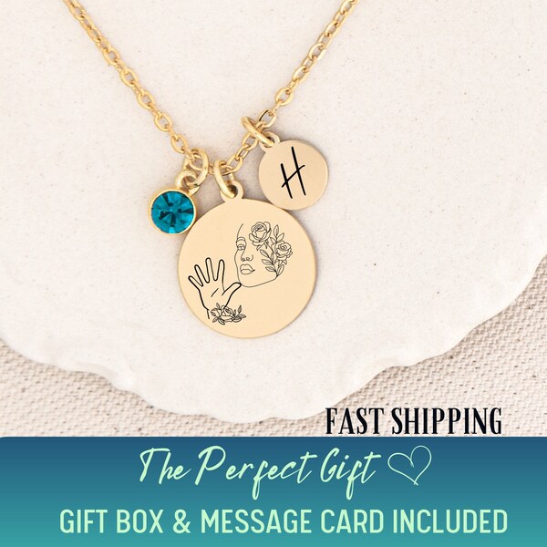 ASL Mom necklace with Initials & Birthstone (Optional),  ASL Necklace for Women, Mother Mom Necklace Sign Language, Sign Language Necklace